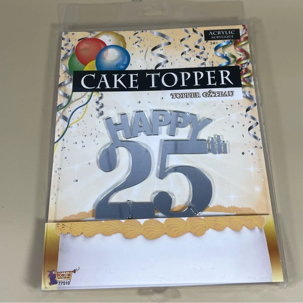 NWT Happy 25th Acrylic Mirrored Cake Topper